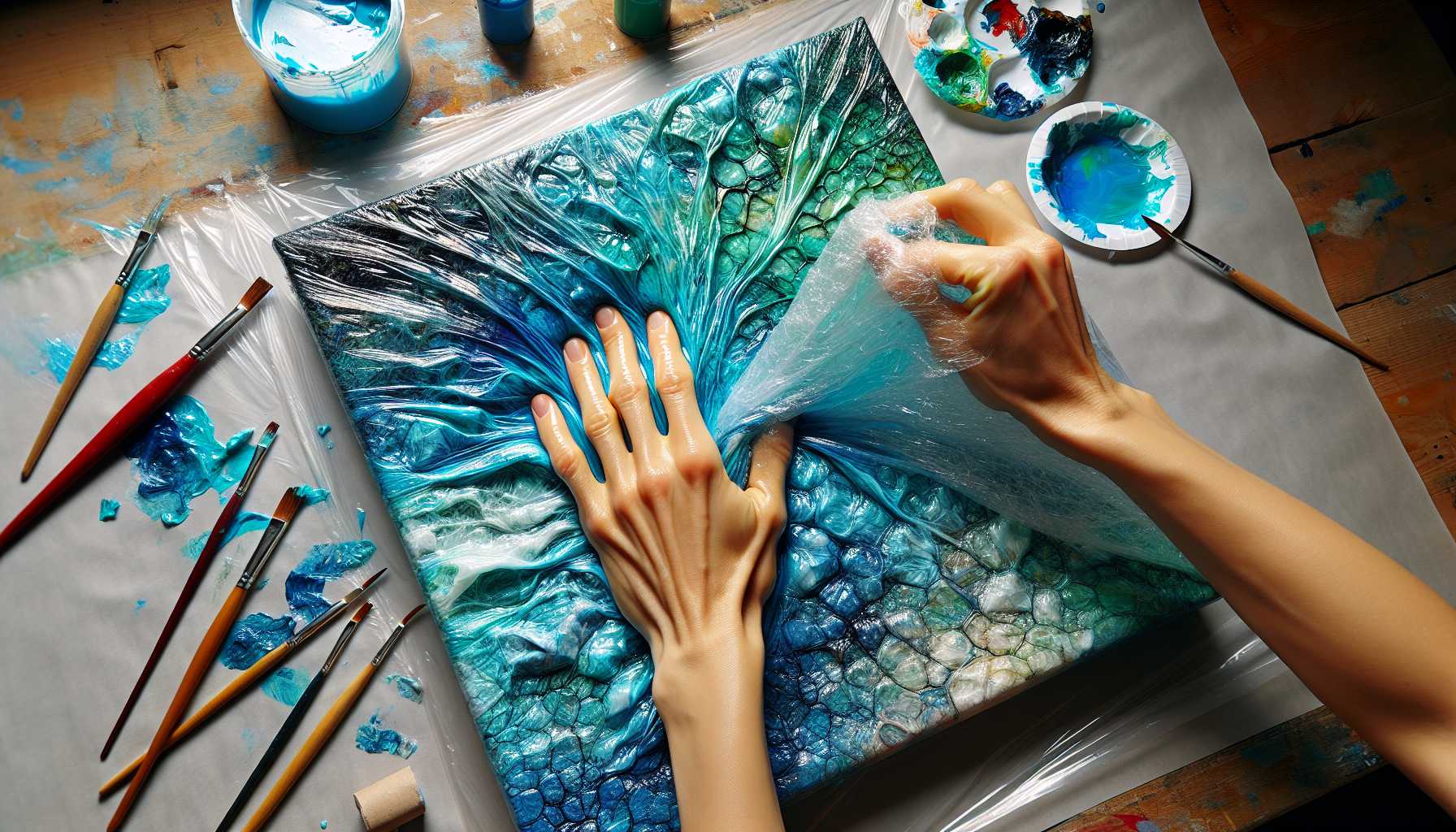 Simple Plastic Wrap Painting: Easy Texture Art Guide